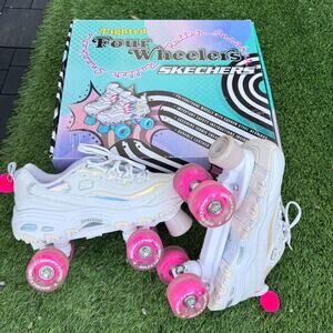 Skechers Womens Fly Cruiser Four Wheeler Roller Skates Size 9 White Pink Wheels